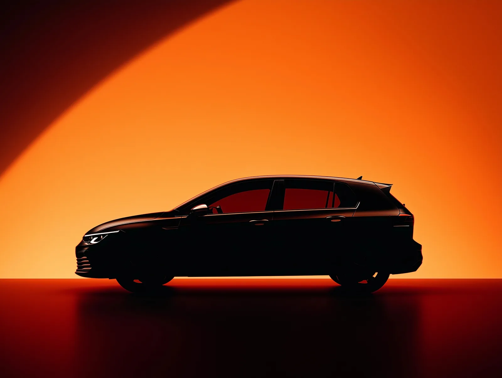 Dramatic product photography, silhouette on warm light