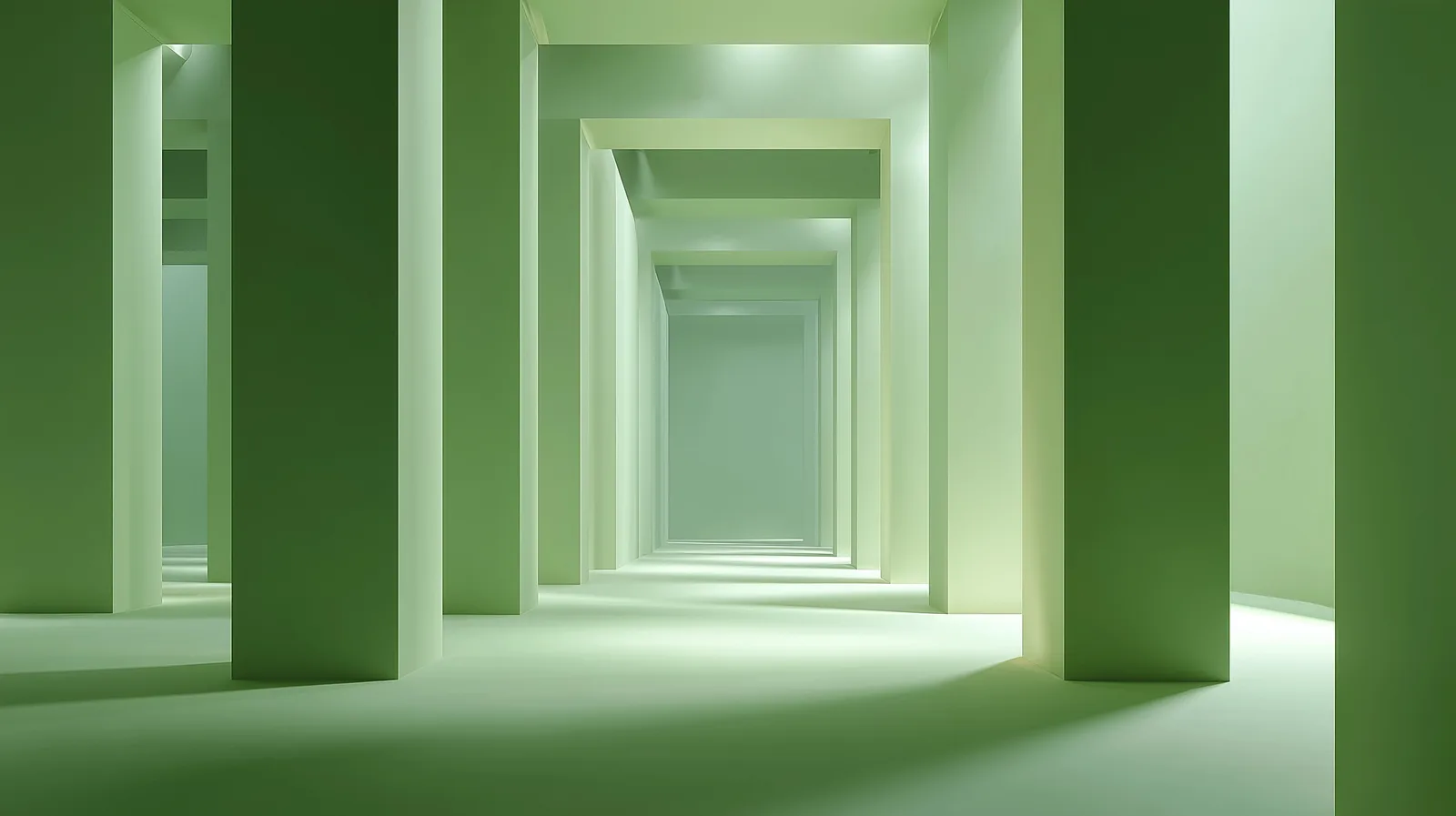 3D-rendered brand-green architectural space